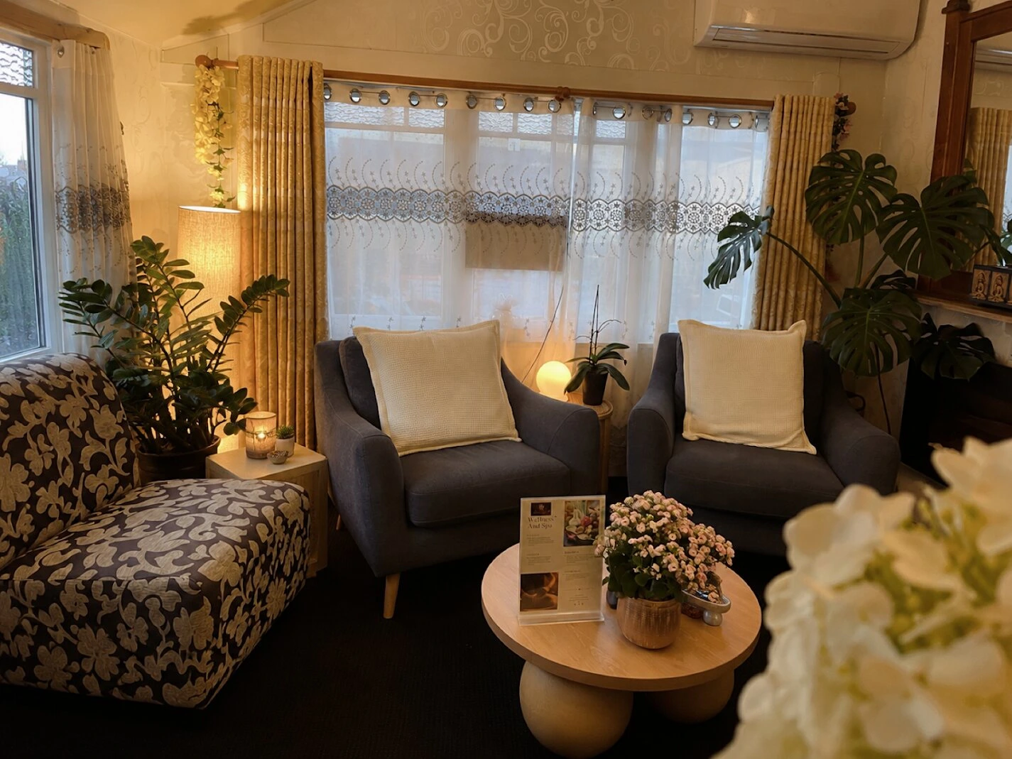 Warm lounge and waiting area inside Senses in Richmond